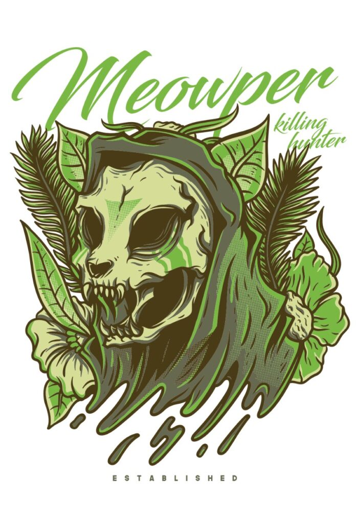 Vector đầu lâu mèo zombie phong cách gothic