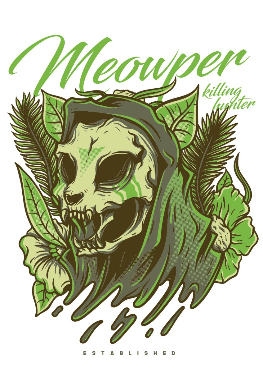 Vector đầu lâu mèo zombie phong cách gothic