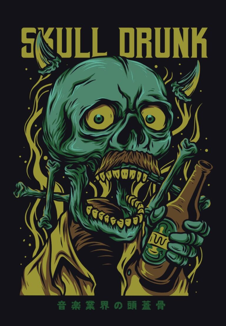 Vector đầu lâu zombie "Skull Drunk"