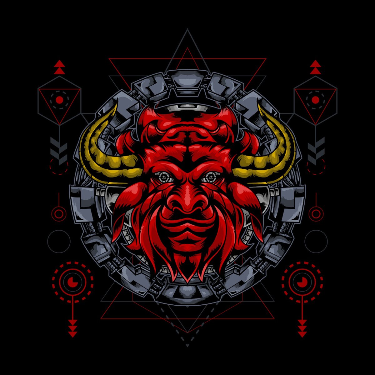 Vector Đầu Quỷ Đỏ Phong Cách Mandala