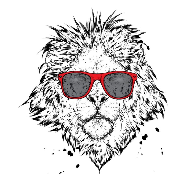 Vector đầu sư tử đeo kính đỏ