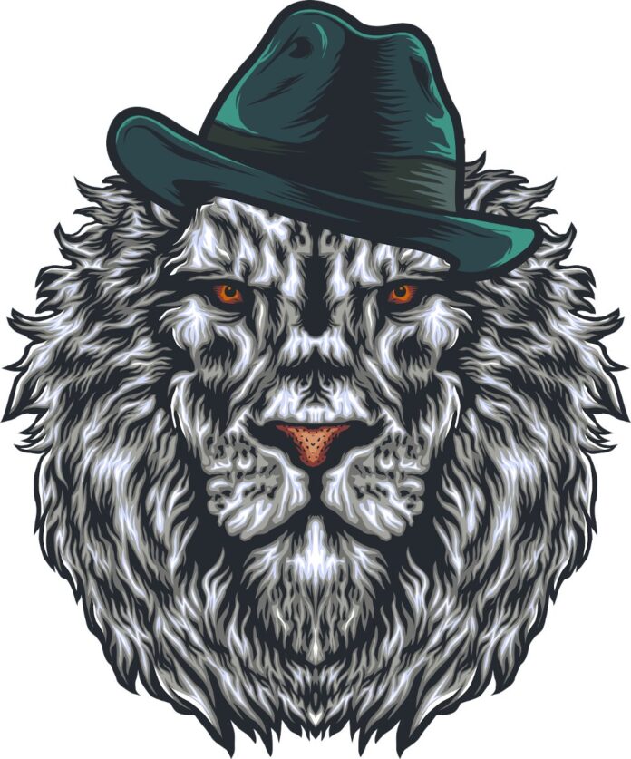 Vector đầu sư tử đeo mũ