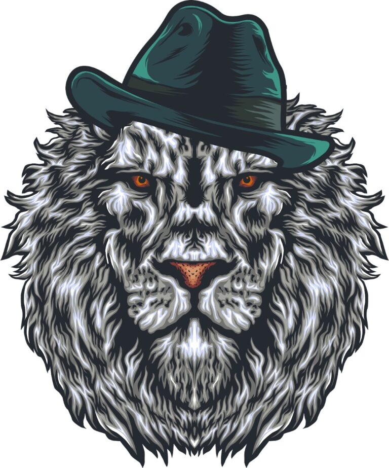 Vector đầu sư tử đeo mũ