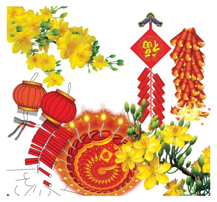 Vector đèn lồng pháo Tết