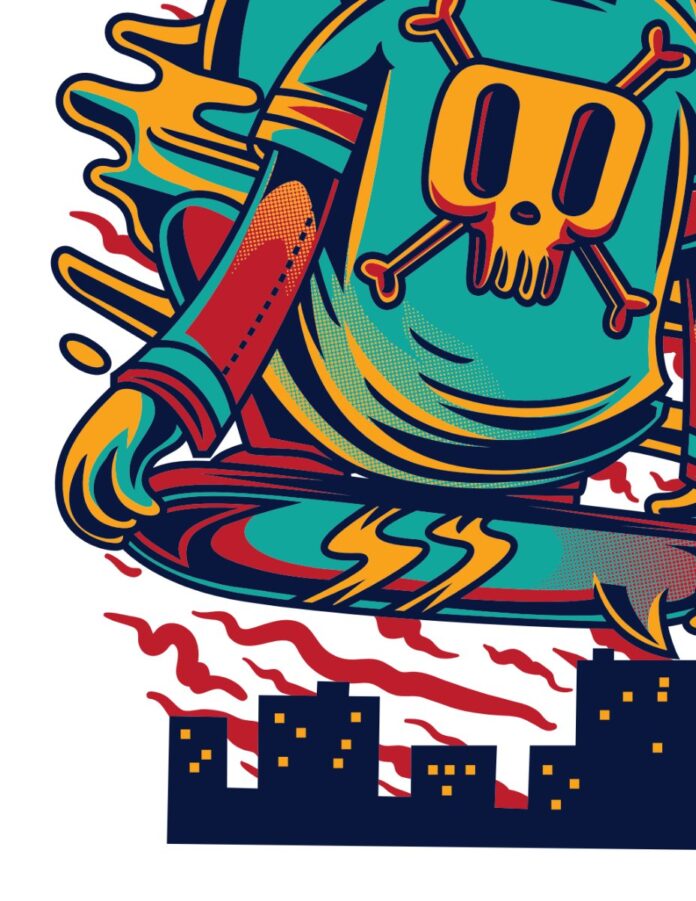 Vector đồ họa skateboard skull