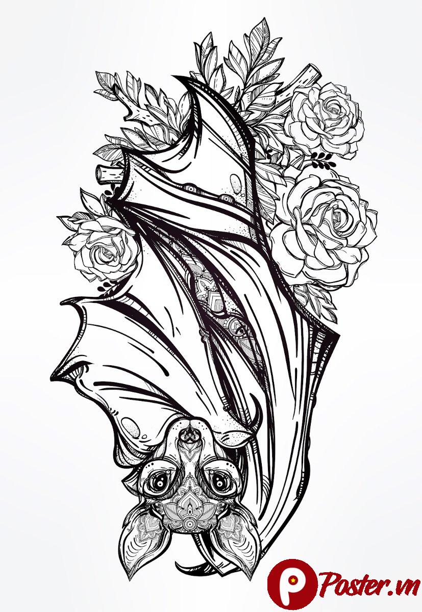 Vector dơi và hoa hồng nghệ thuật