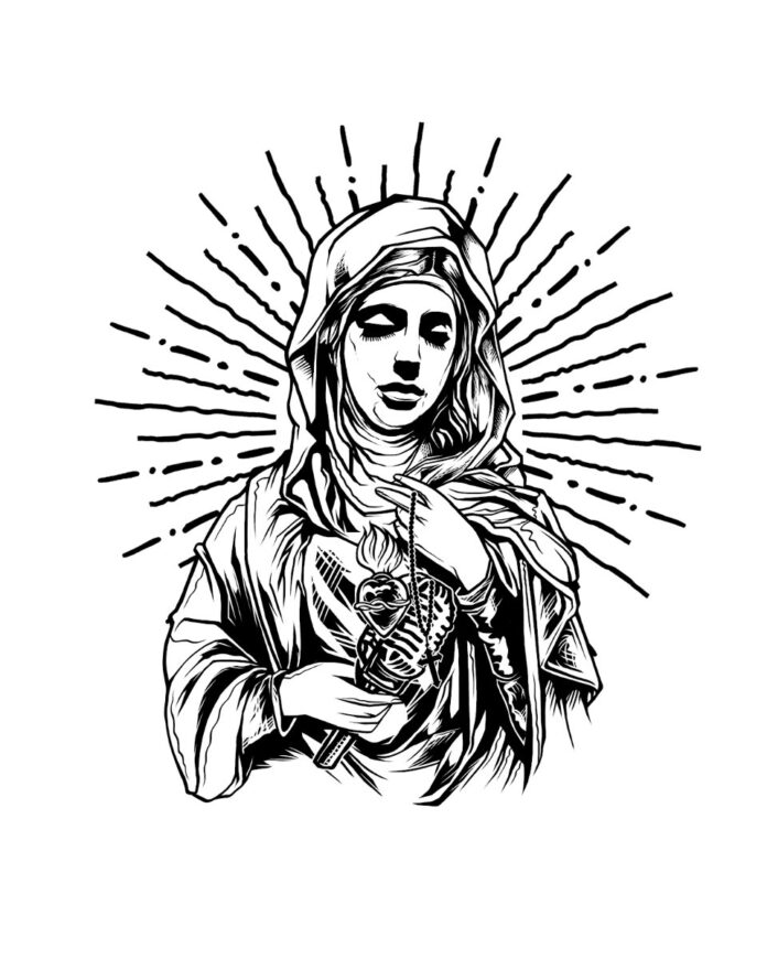 Vector Đức Mẹ Sầu Bi đen trắng