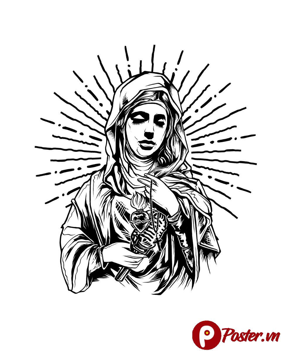 Vector Đức Mẹ Sầu Bi đen trắng