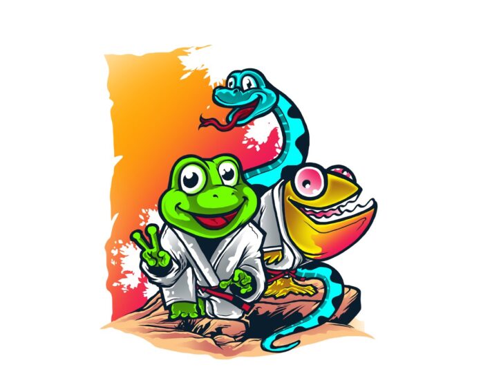 Vector ếch rắn thằn lằn võ thuật