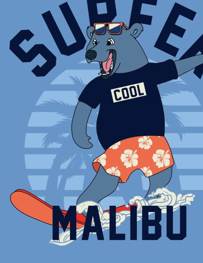 Vector Gấu Surfer Malibu