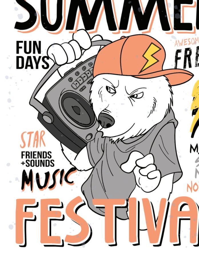 Vector gấu trắng festival âm nhạc