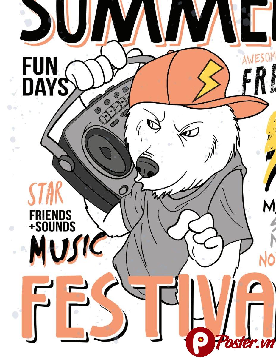 Vector gấu trắng festival âm nhạc