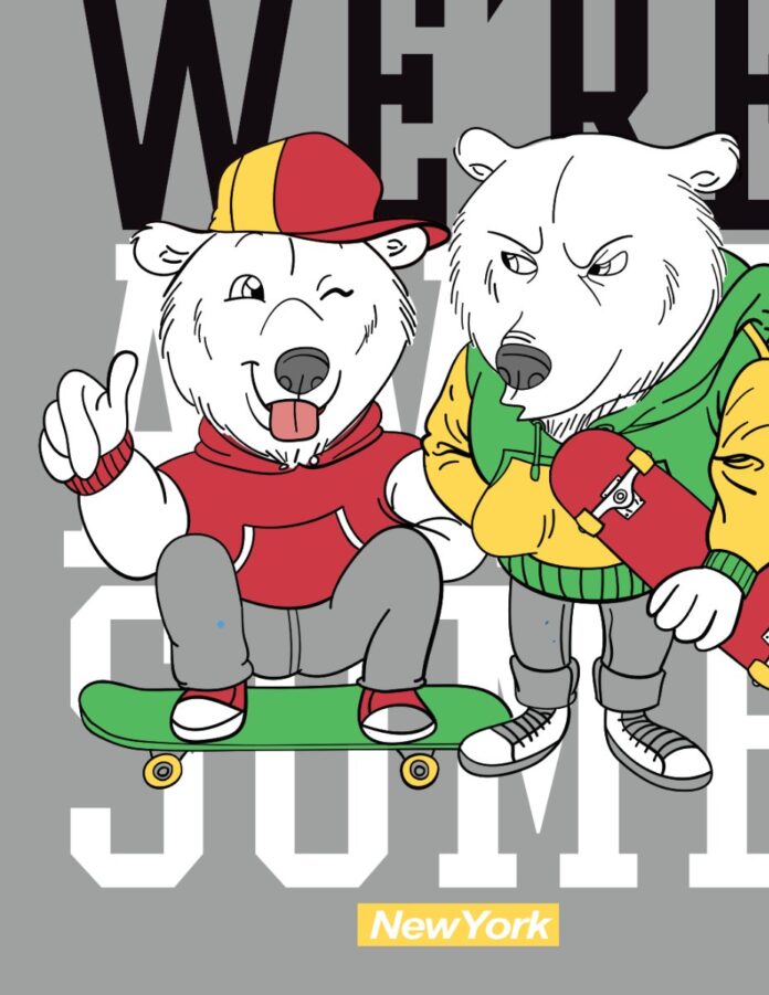 Vector gấu trượt ván phong cách New York