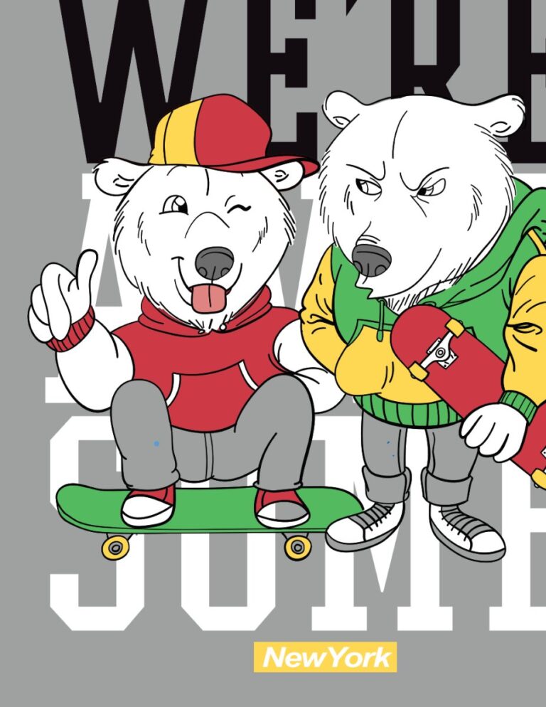 Vector gấu trượt ván phong cách New York