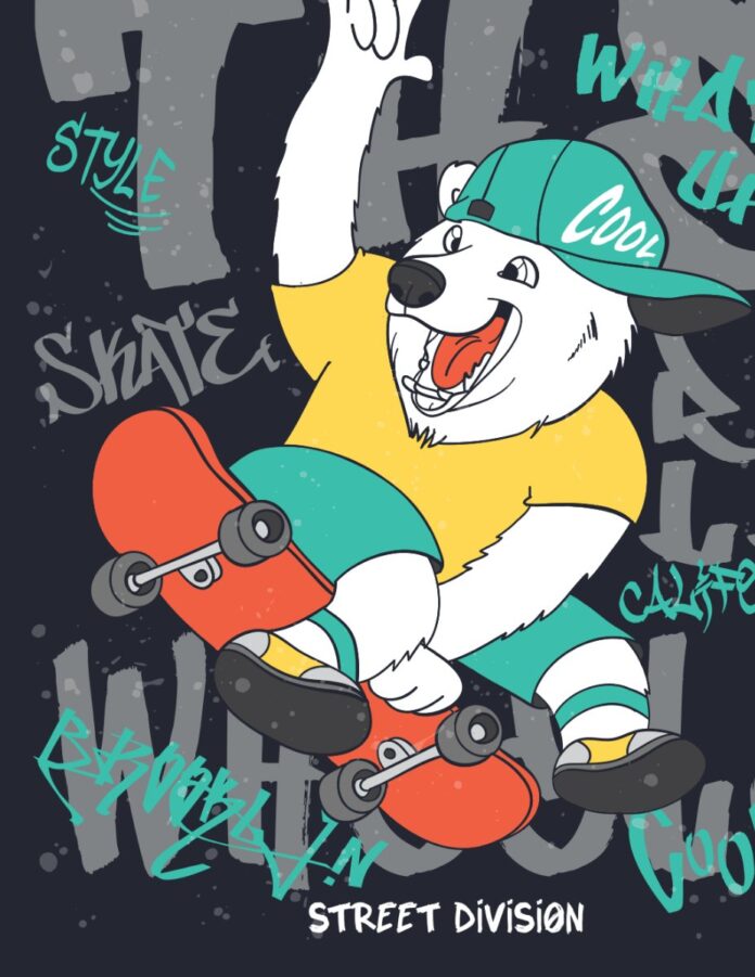 Vector gấu trượt ván phong cách street