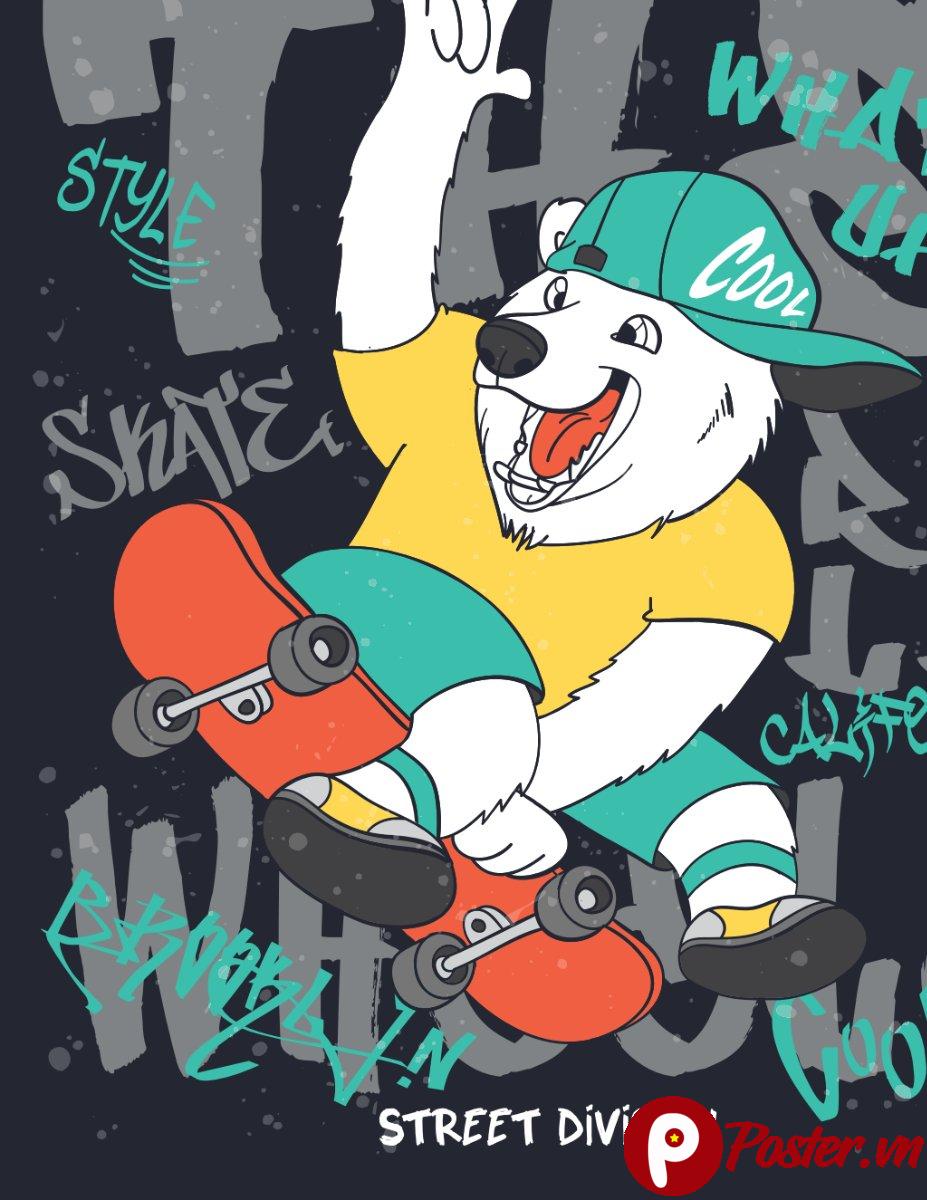Vector gấu trượt ván phong cách street