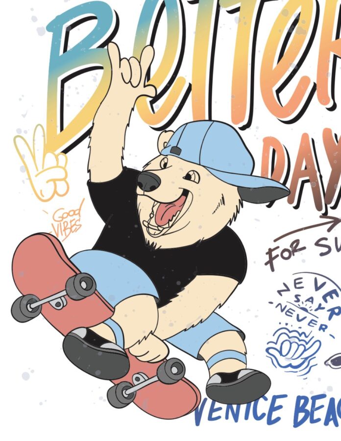 Vector gấu trượt ván streetwear