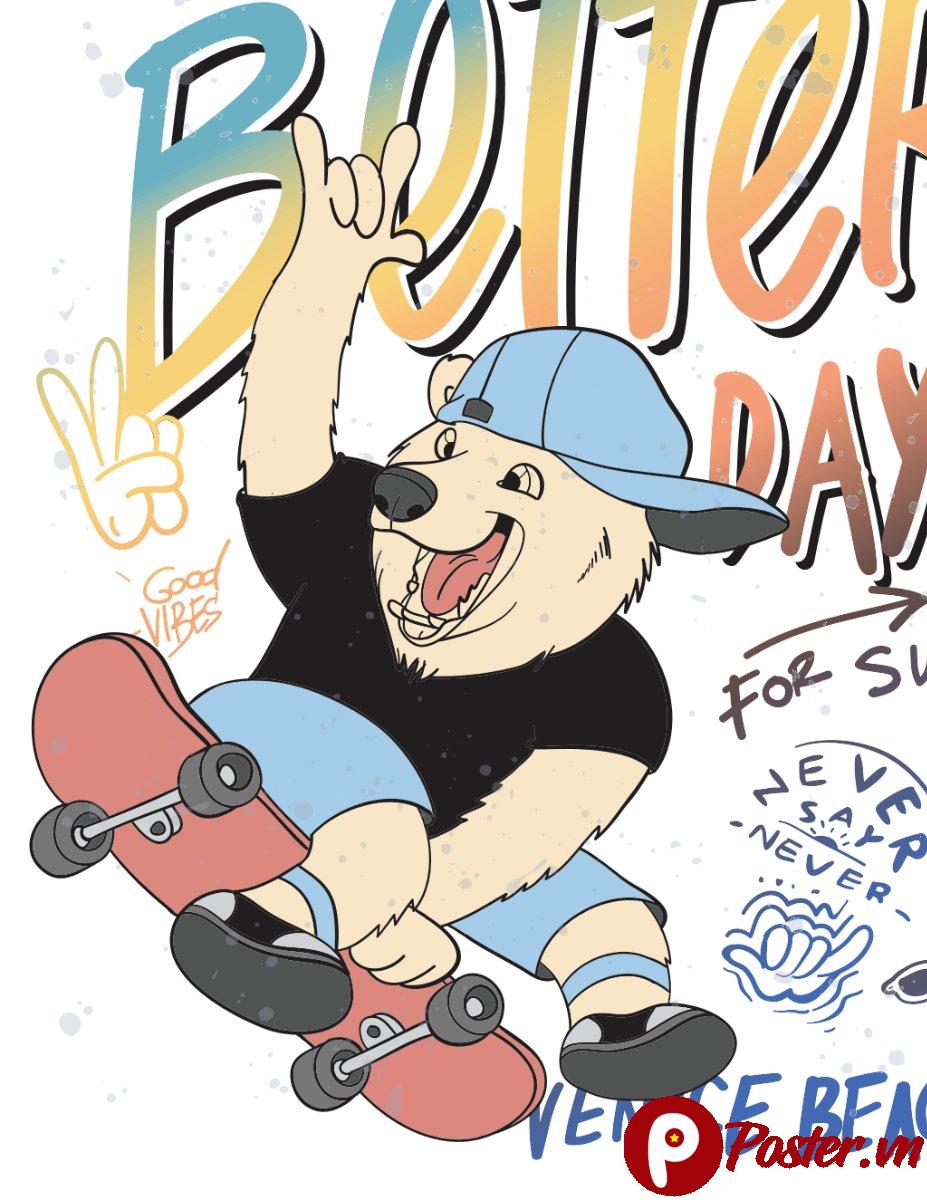 Vector gấu trượt ván streetwear