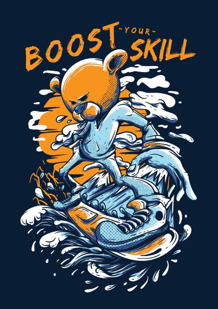 Vector Gấu Zombie Lướt Ván