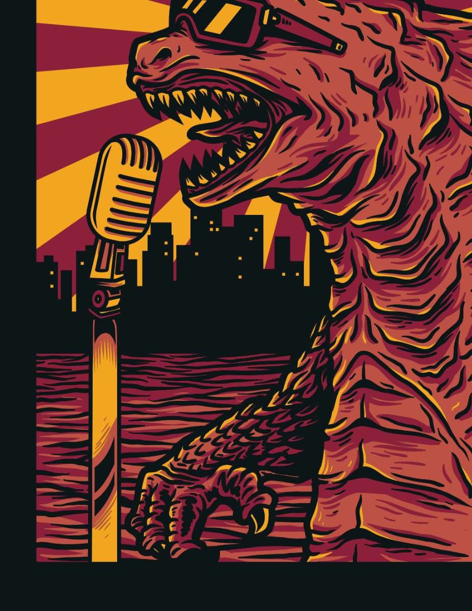 Vector Godzilla hát rock