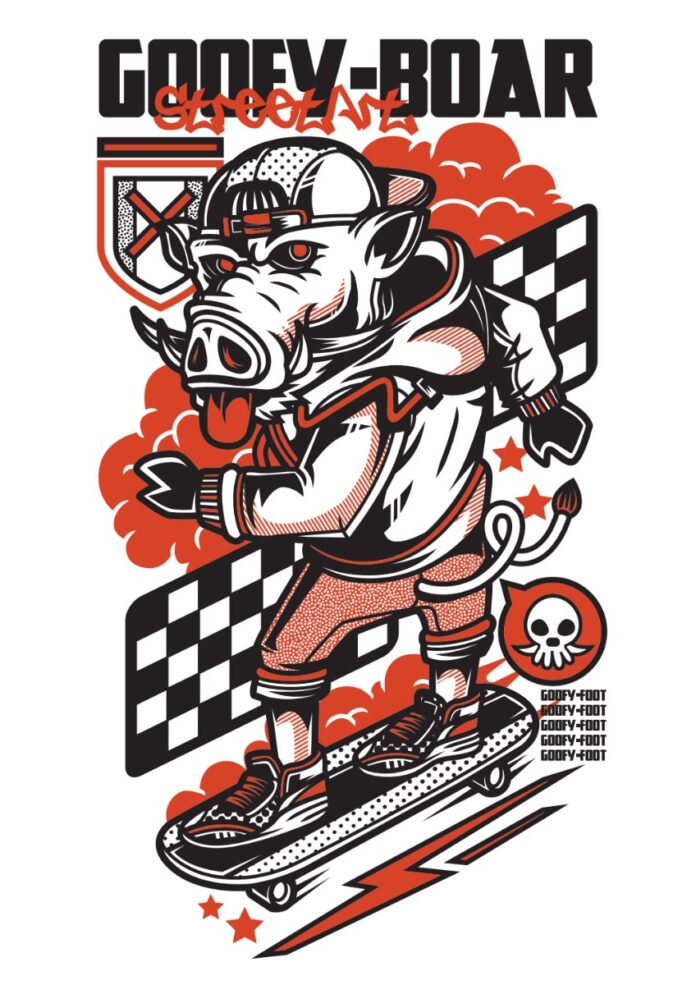 Goofy Boar Street Art Vector