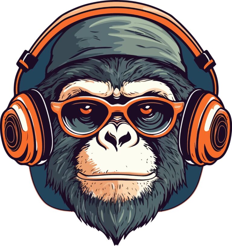 vector khỉ đeo tai nghe