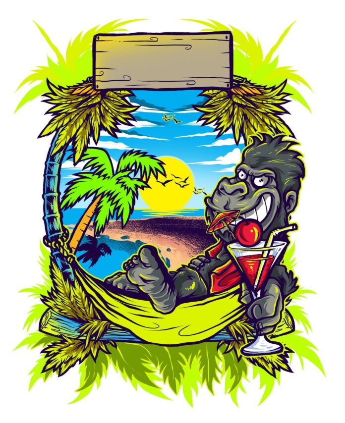 Vector khỉ đi biển