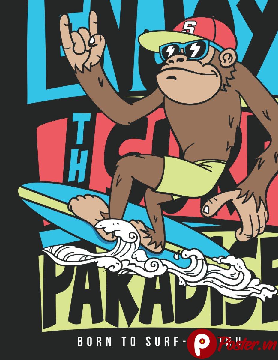 vector khỉ lướt ván