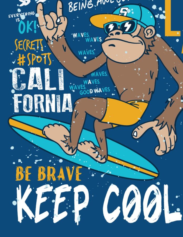 Vector khỉ lướt ván hoạt hình