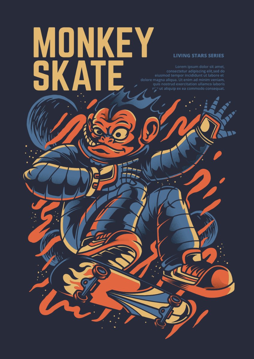 vector khỉ zombie trượt ván