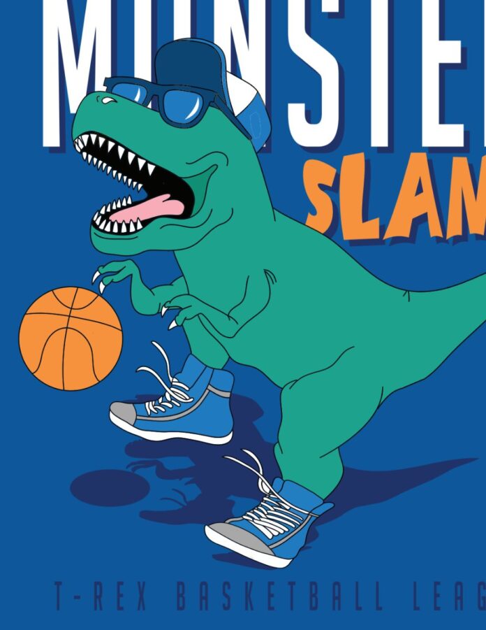 Vector khủng long chơi bóng rổ