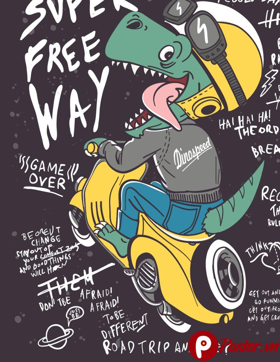 Vector khủng long đi xe máy