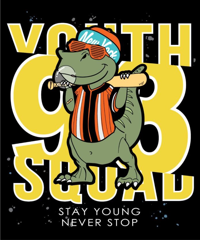 Vector khủng long hip hop đánh bóng chày