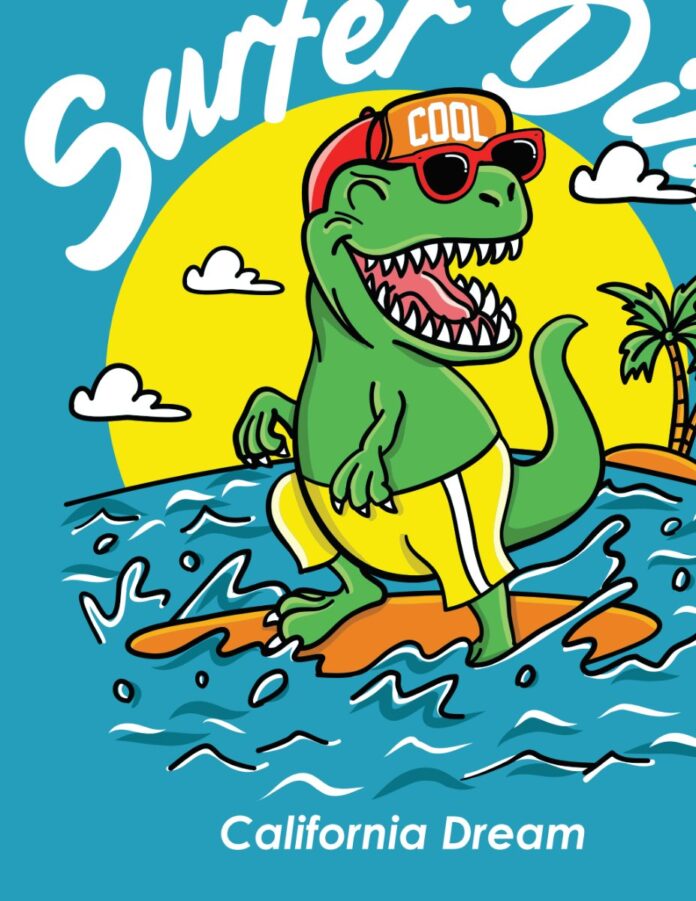 Vector Khủng Long Surfer California Dream