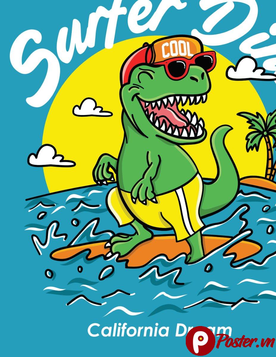 Vector Khủng Long Surfer California Dream