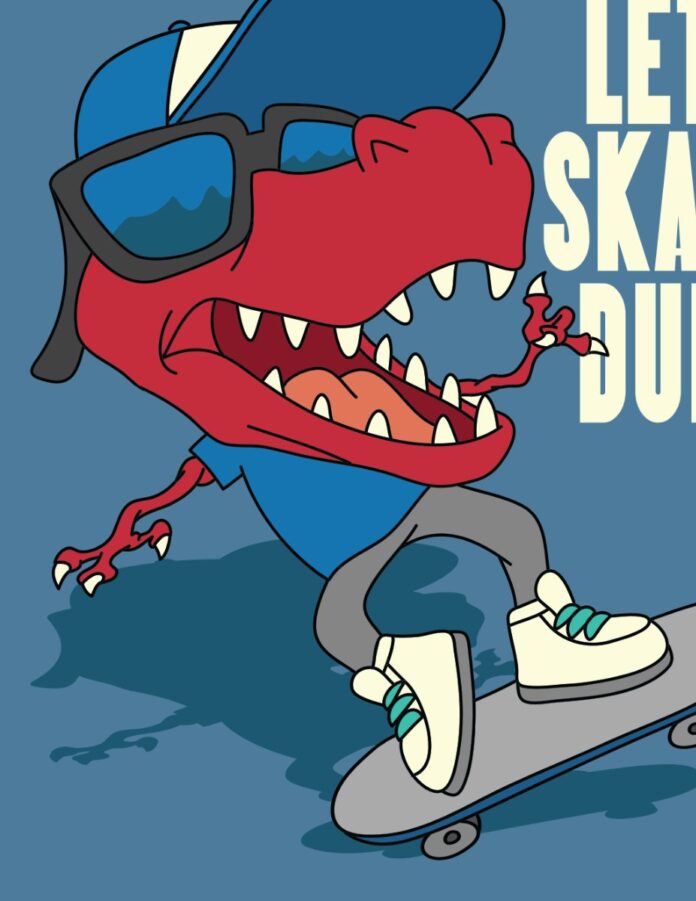 Vector khủng long trượt ván cool ngầu