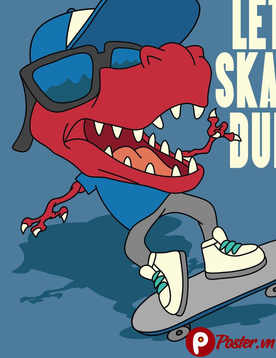 Vector khủng long trượt ván cool ngầu