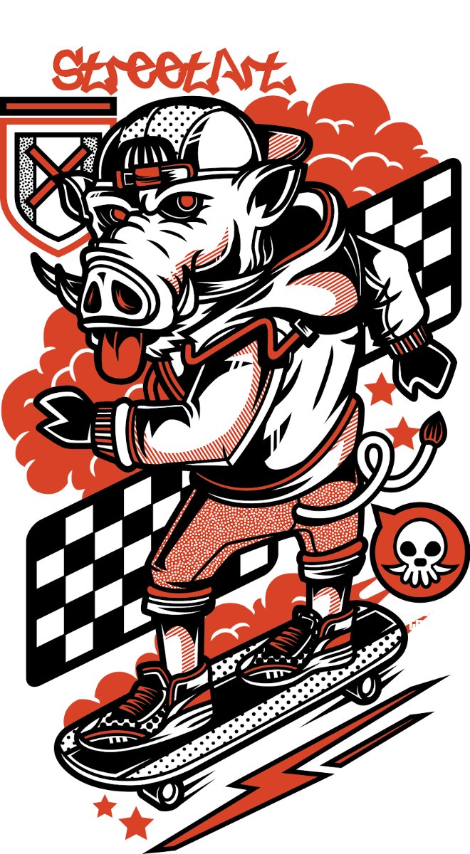 Vector Lợn Trượt Ván Street Art