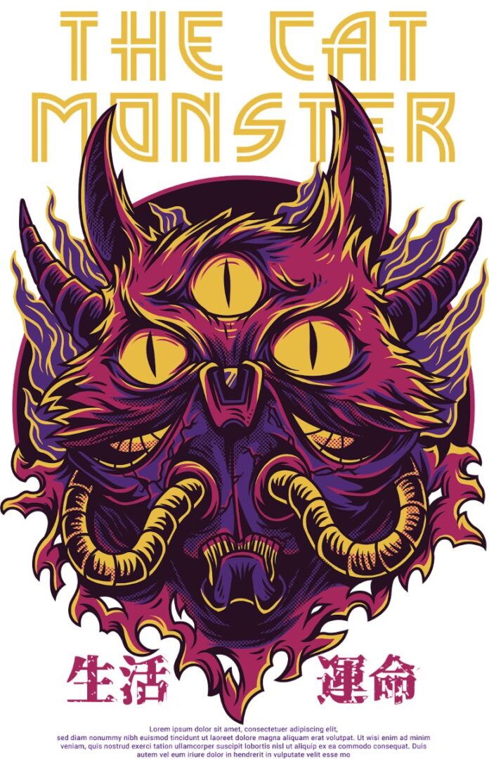 Vector mèo quỷ 3 mắt Nhật Bản