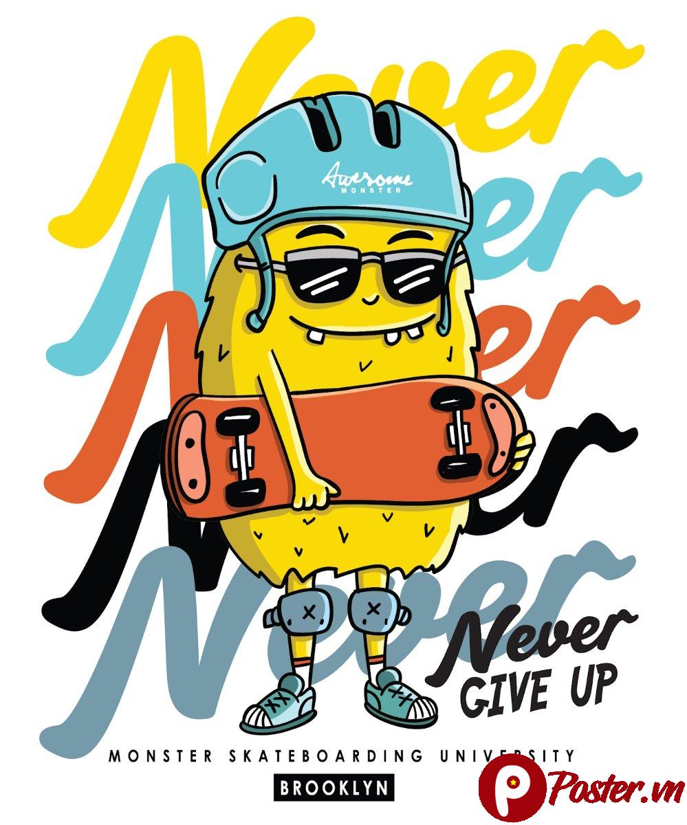 Vector Monster Skateboard Never Give Up