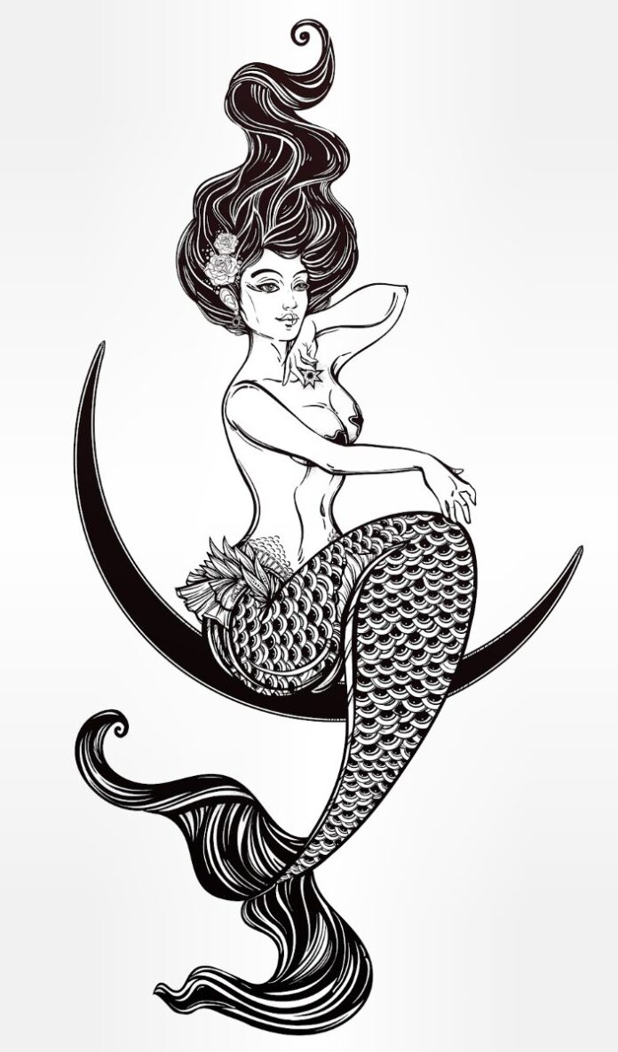 Vector nàng tiên cá đen trắng