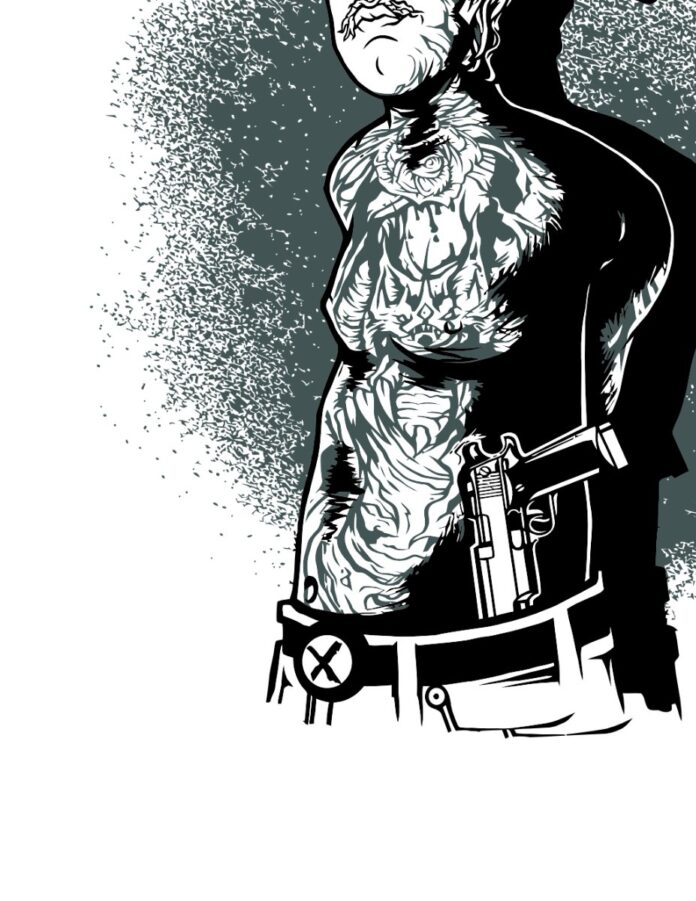 Vector người đàn ông xăm trổ cầm súng