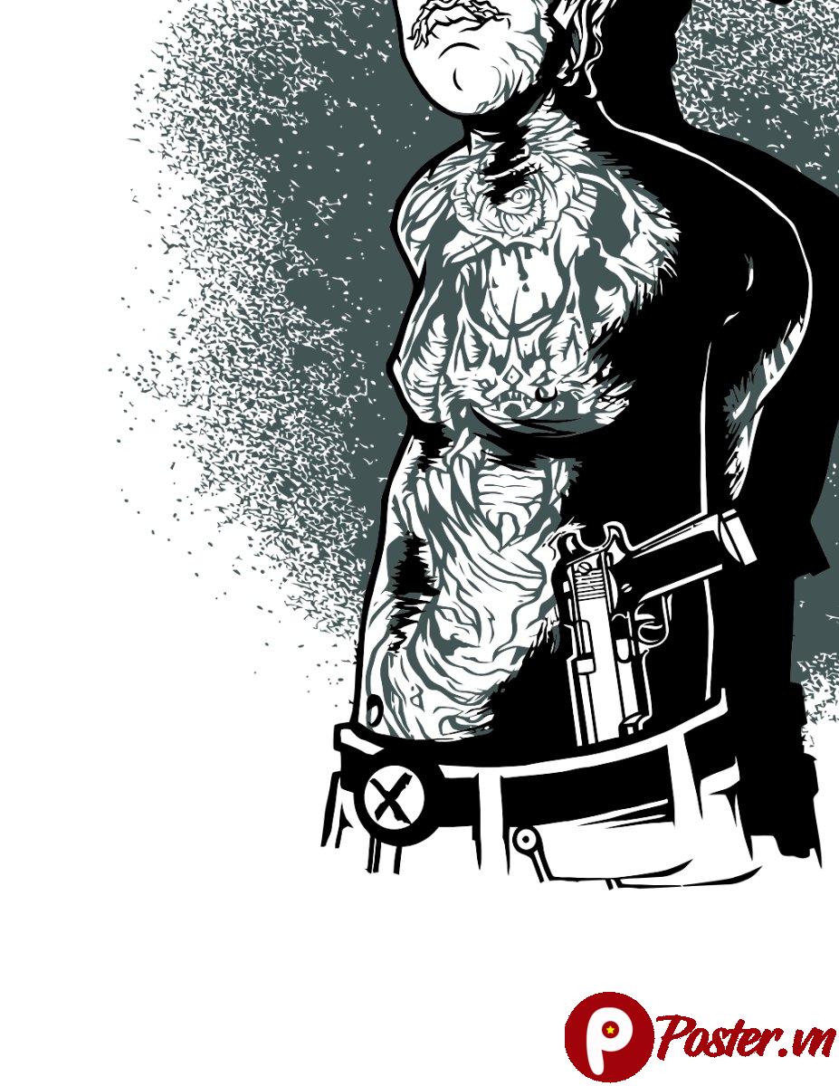 Vector người đàn ông xăm trổ cầm súng