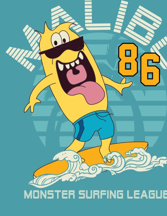 Vector quái vật lướt sóng vui nhộn