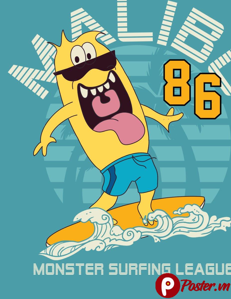 Vector quái vật lướt sóng vui nhộn