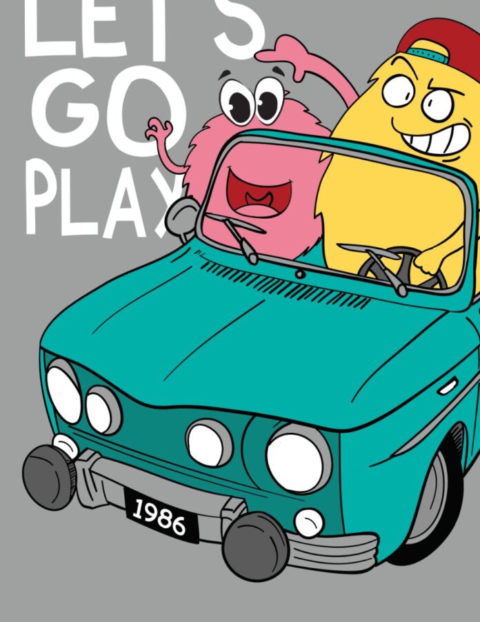 Vector quái vật vui nhộn lái xe ô tô