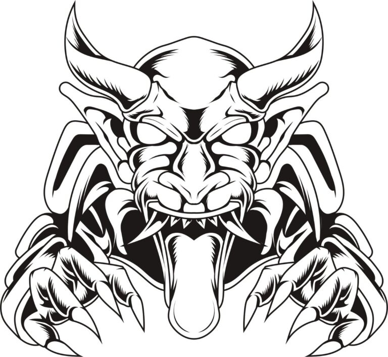 Vector quỷ Hannya đen trắng