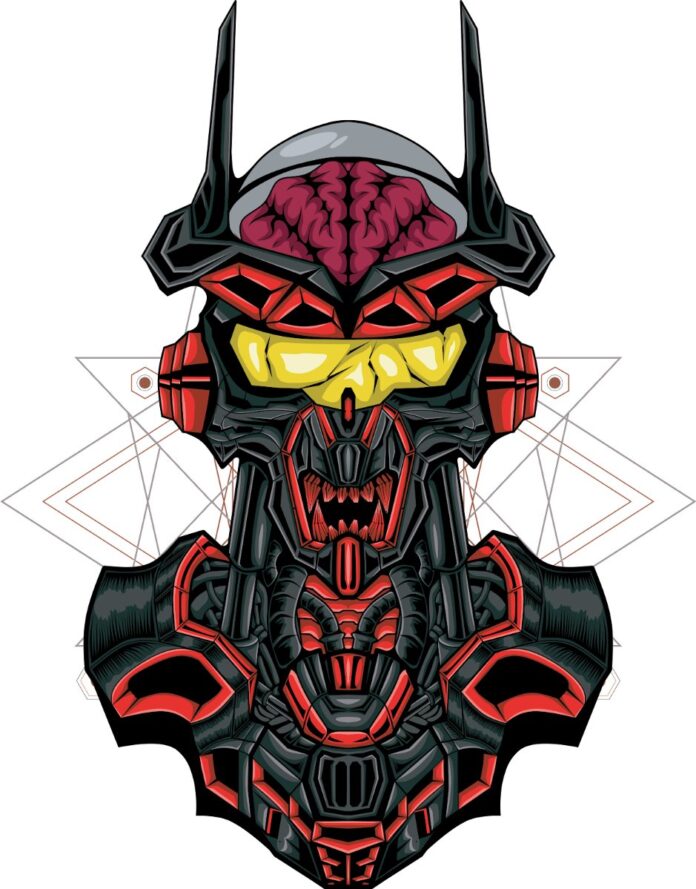 Vector robot não bộ đỏ đen