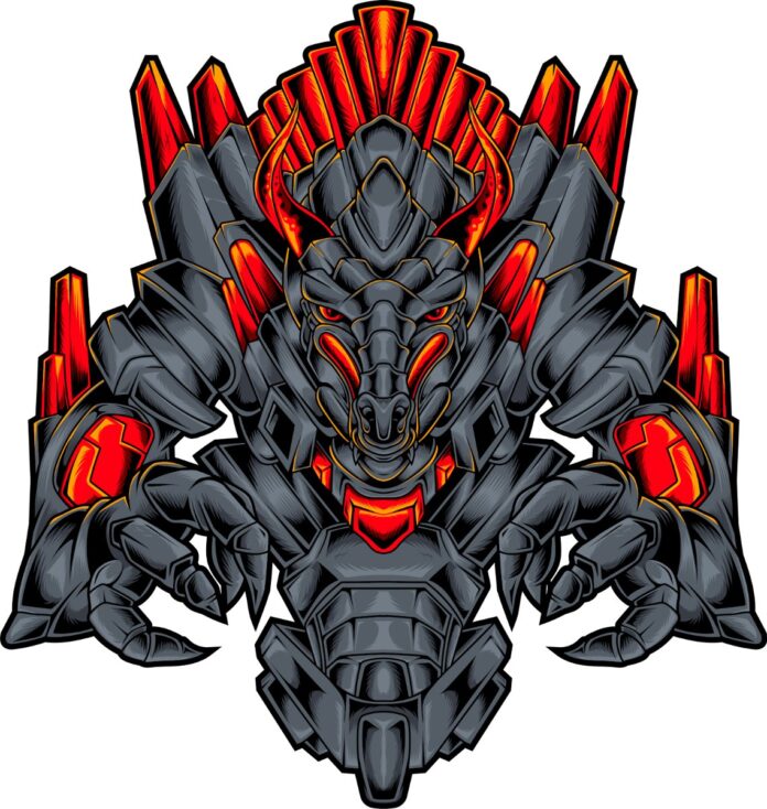 Vector Robot Rồng Đỏ Đen Mạnh Mẽ