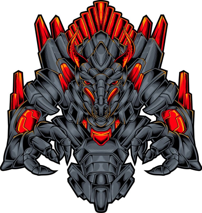 Vector Robot Rồng Đỏ Đen Mạnh Mẽ